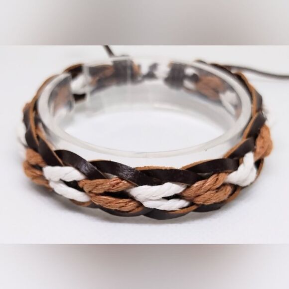Men's bracelet leather braided brown new e77 - Picture 1 of 1